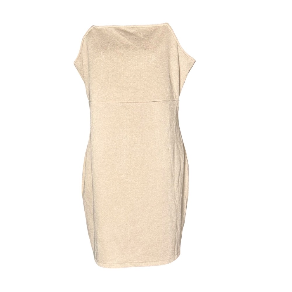 BP Beige Textured Strappy Back Bodycon Mini Dress Large Sleeveless Square Neck